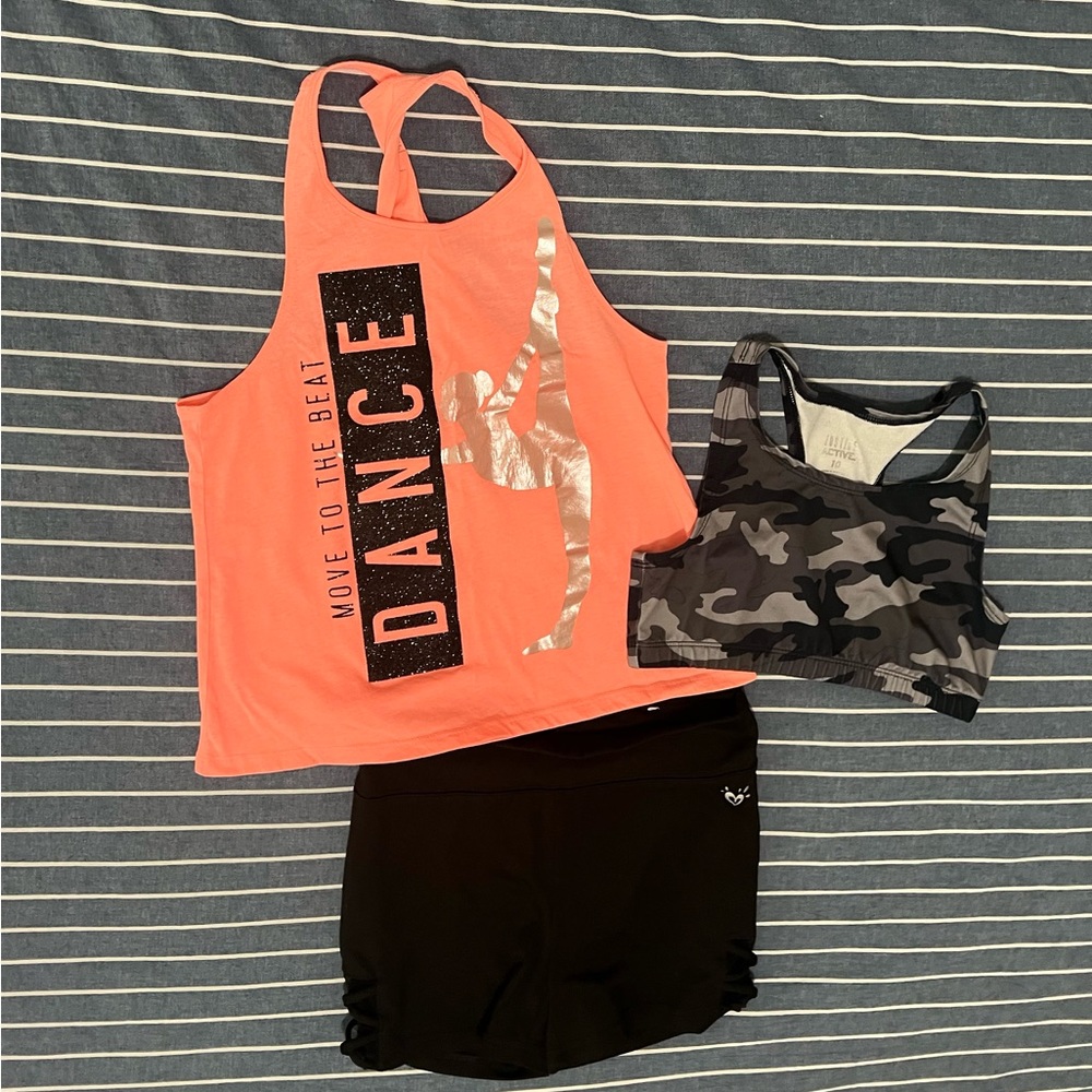 Justice Girls 10 Active Dance Set Tank Top, Sports Bra, Shorts